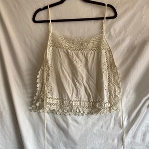 Off White Tank Top- Flowy Fit, Cut- out Detail